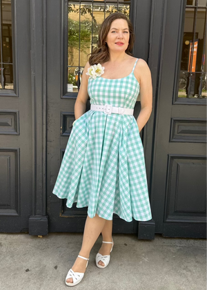 Priscilla swingkjole i store mint gingham tern Kjoler Pretty Dress Company 