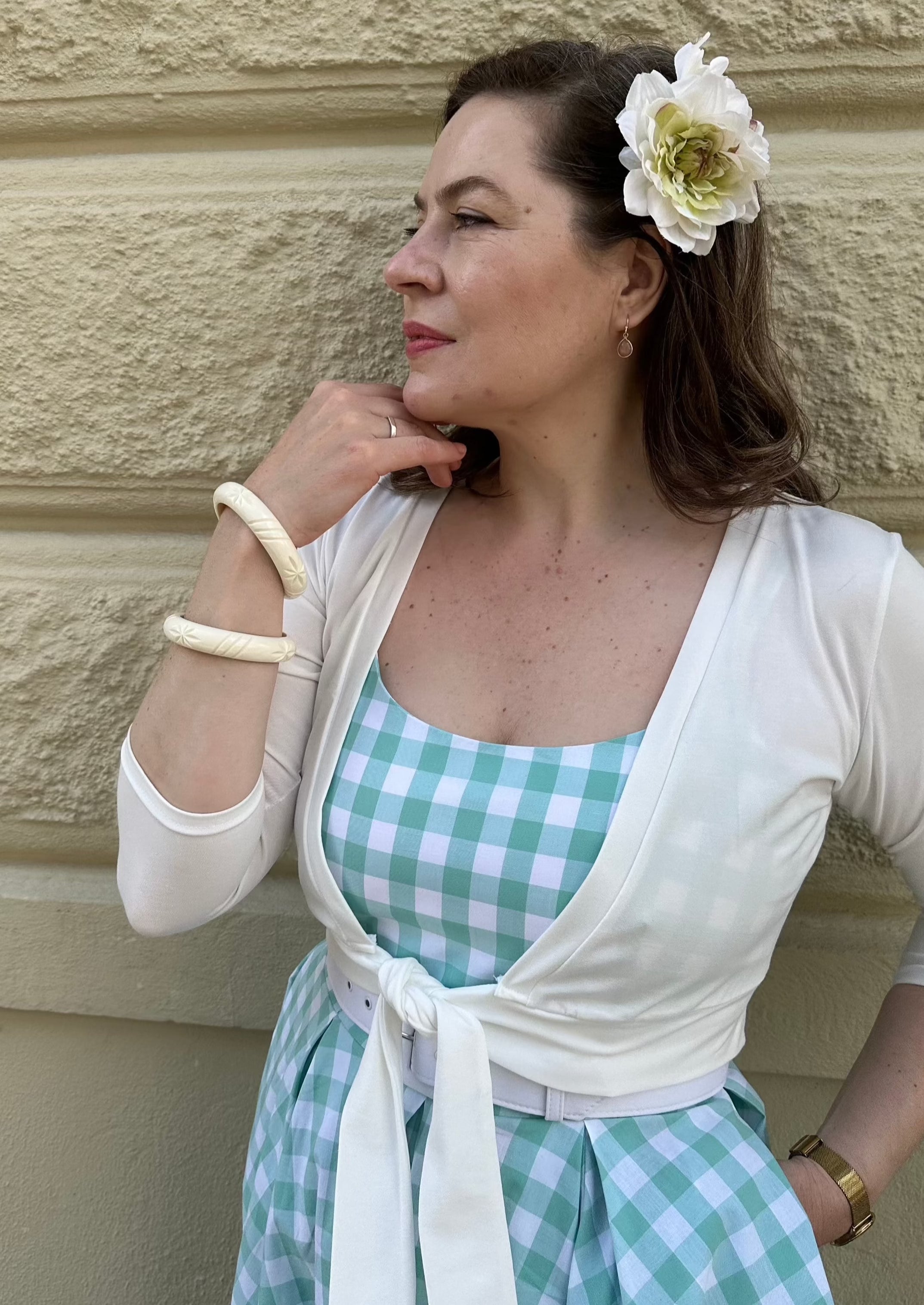 Priscilla swingkjole i store mint gingham tern Kjoler Pretty Dress Company 