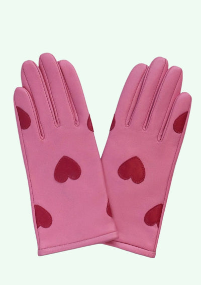 Retro handsker i læder pink heart Accessories Mabel Sheppard 