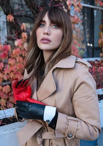 Retro handsker i sort, hvid og rød læder Accessories Mabel Sheppard 