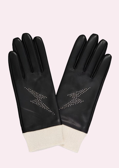 Retro handsker i sort læder med lyn Accessories Mabel Sheppard 