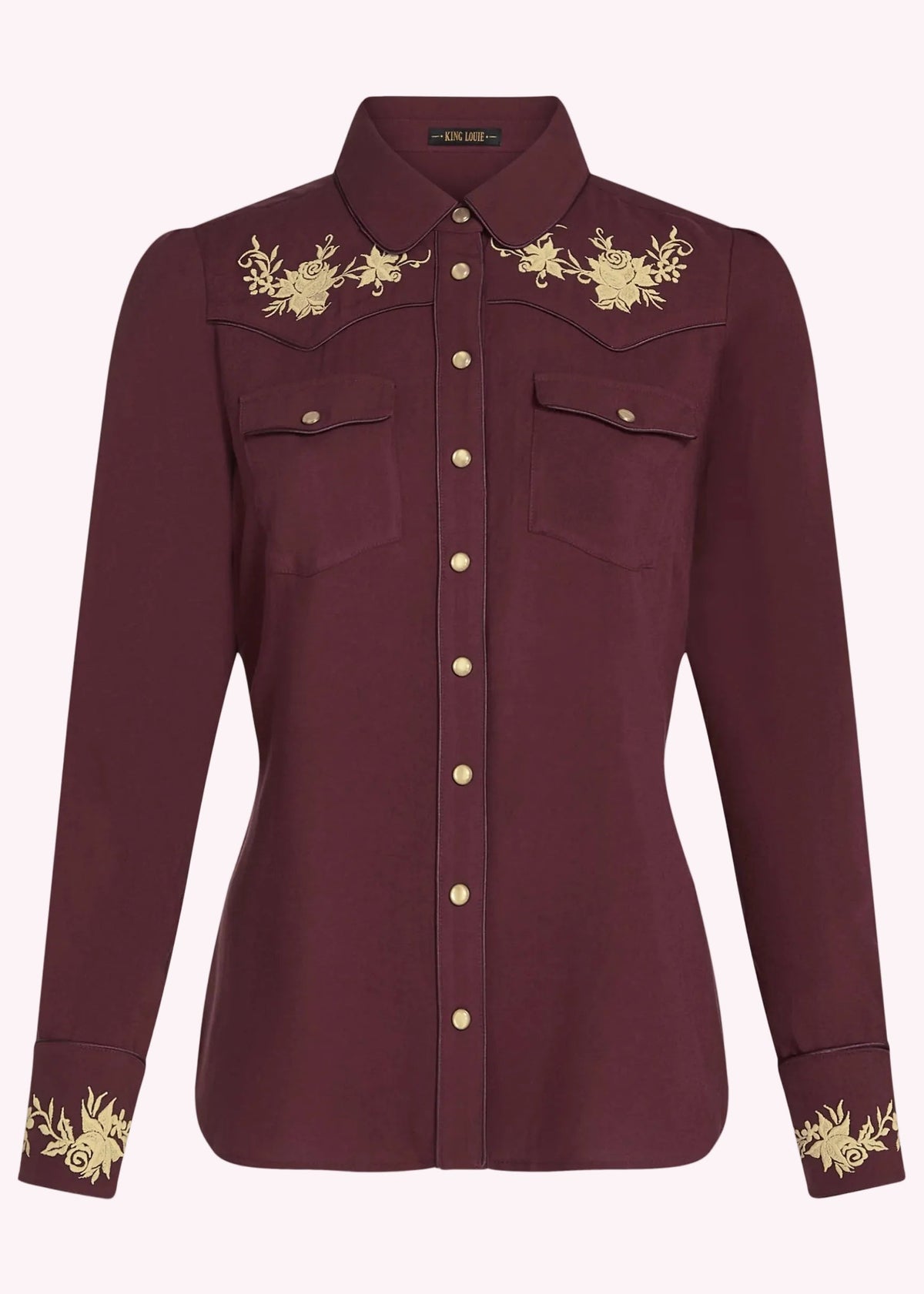 Rosetta western skjorte med broderi - bordeaux langærmet skjorte King Louie 