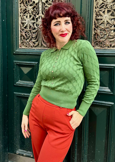 Rosie - Green Pointelle Top cardigan Palava 