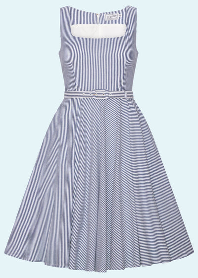 Rosie swingkjole med brede stropper i blå og hvid stribet Kjoler Daisy Dapper 