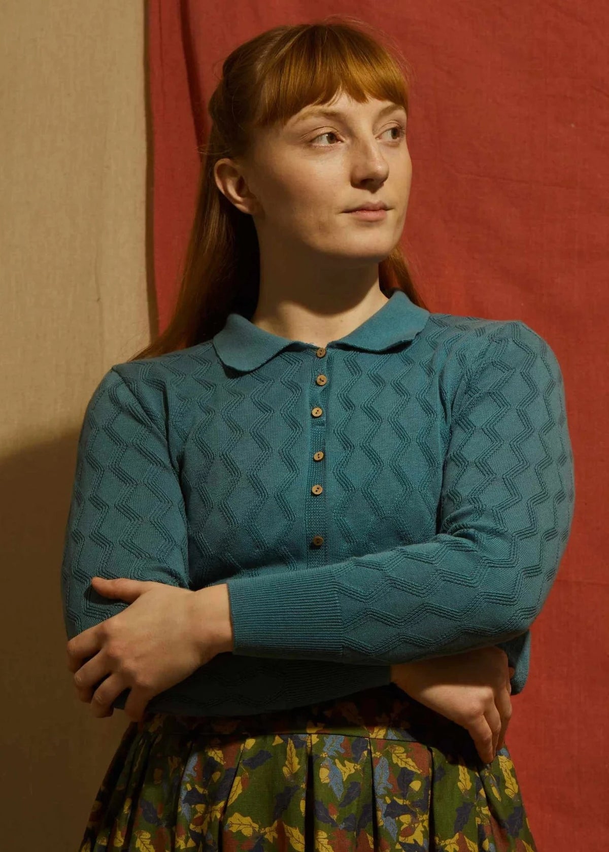 Rosie - Teal Pointelle Top strik Palava 