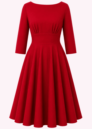 Ruby boatneck swingkjole med 3/4 ærmer - rød linen look swing kjole Daisy Dapper 