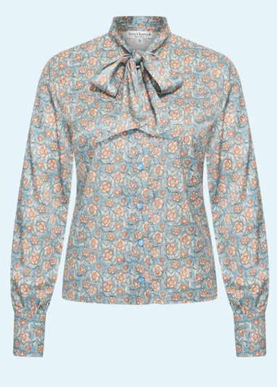 Ruffle Blouse i Autumn Bloom med bindesløjfe langærmet skjorte Very Cherry 