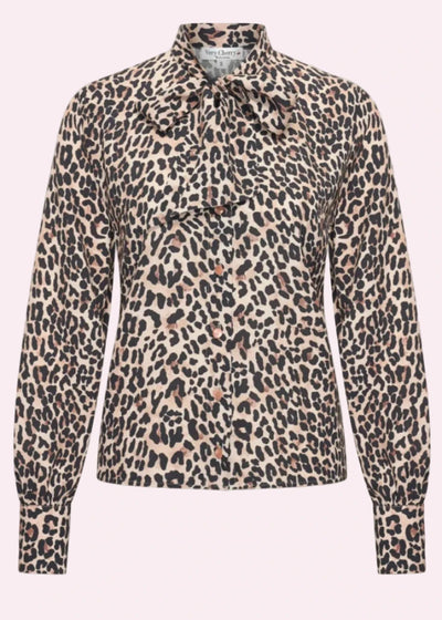 Ruffle Blouse i leopard print med bindesløjfe langærmet skjorte Very Cherry 