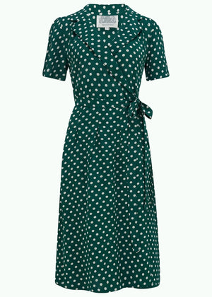 Slåom kjole i vintage stil - grøn med prikker slåom kjole Seamstress Of Bloomsbury 
