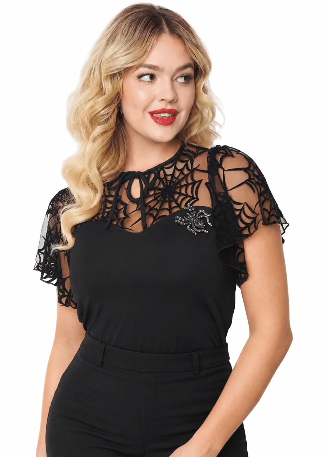 'Spiderweb' Top inkl broche bluse Unique Vintage 