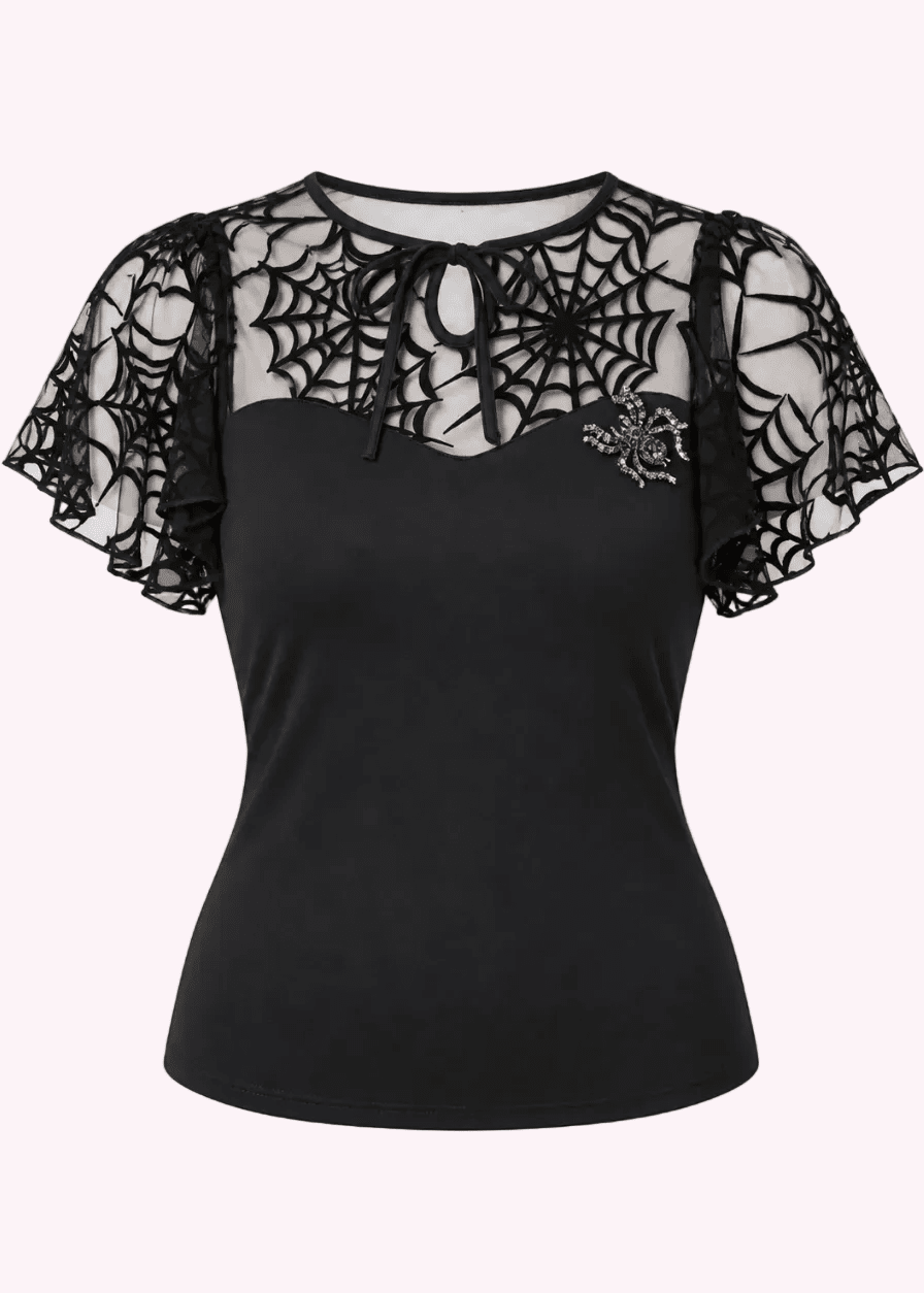 'Spiderweb' Top inkl broche bluse Unique Vintage 