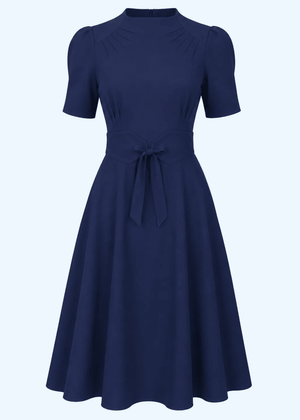 Stanwyck 1940'er stils kjole - navy blå aline kjole House of Foxy 