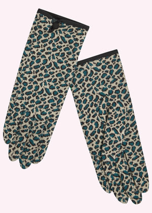 Strik handsker - blå leopard handsker King Louie 