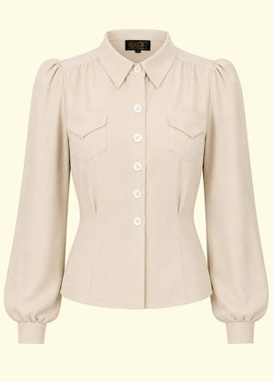 Sweetheart vintage stils skjorte - creme langærmet skjorte House of Foxy 