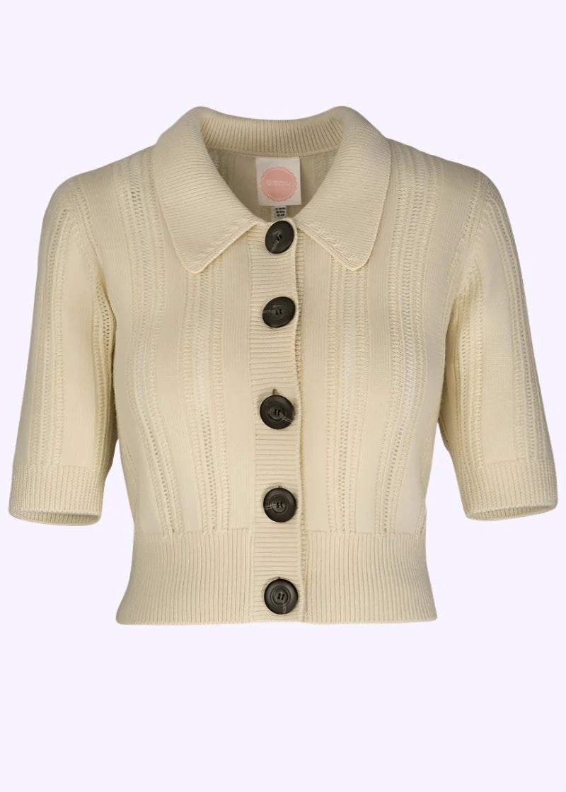 The Contrast Cardigan i råhvid strik Emmy Design 