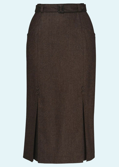 The Triple Step Skirt, Brown pinstripe herringbone Emmy Design 