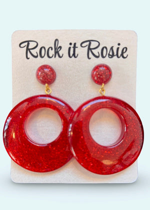 Vintage style hoop øreringe, Rødt glitter Accessories Rock It Rosie 