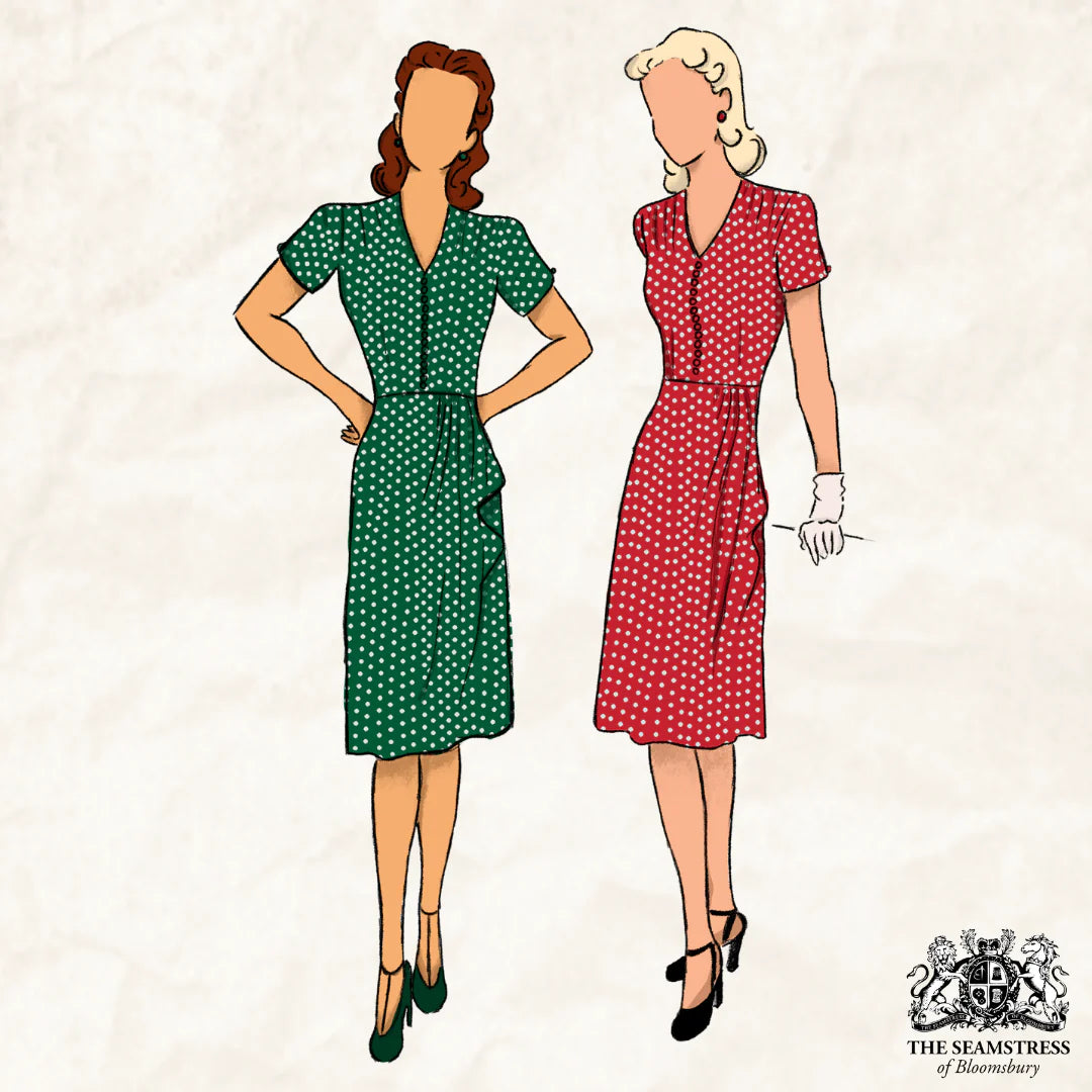 Bloomsbury: Mabel 1940'er kjole i bordeaux Seamstress Of Bloomsbury 