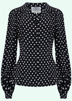 Bloomsbury: Poppy sort skjortebluse med prikker toej Seamstress Of Bloomsbury 