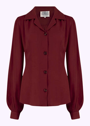 Bloomsbury: Poppy vintage stils skjortebluse i bordeaux toej Seamstress Of Bloomsbury 