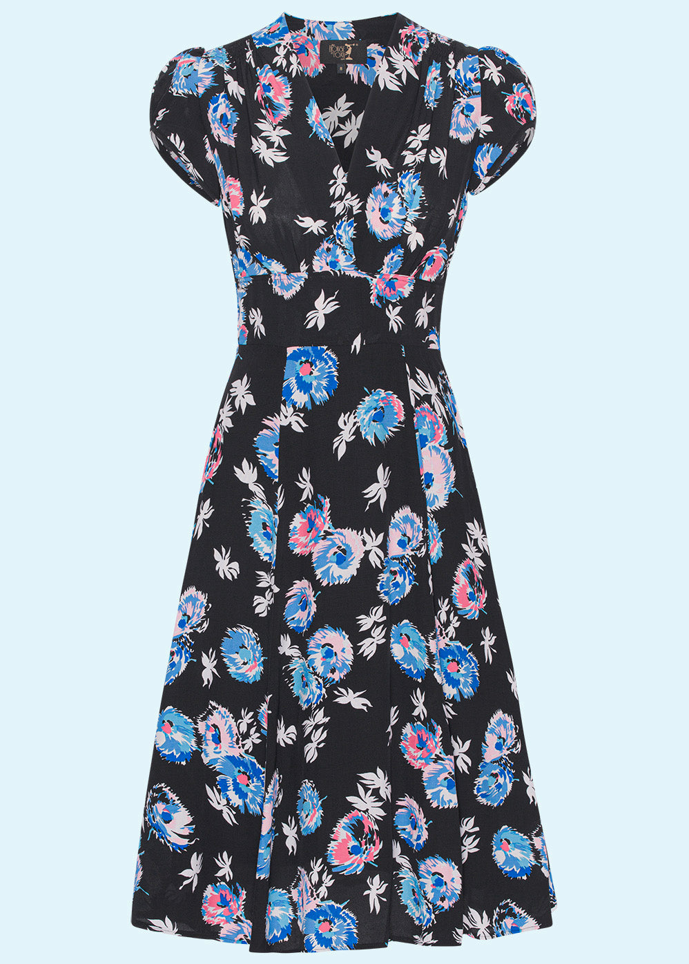 House of Foxy: Ava - klassisk A-line kjole i sort med blomster toej House Of Foxy 