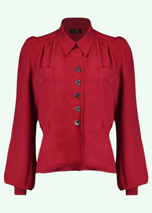 House of Foxy: Sweetheart vintage stils skjortebluse i Cranberry tøj House Of Foxy 
