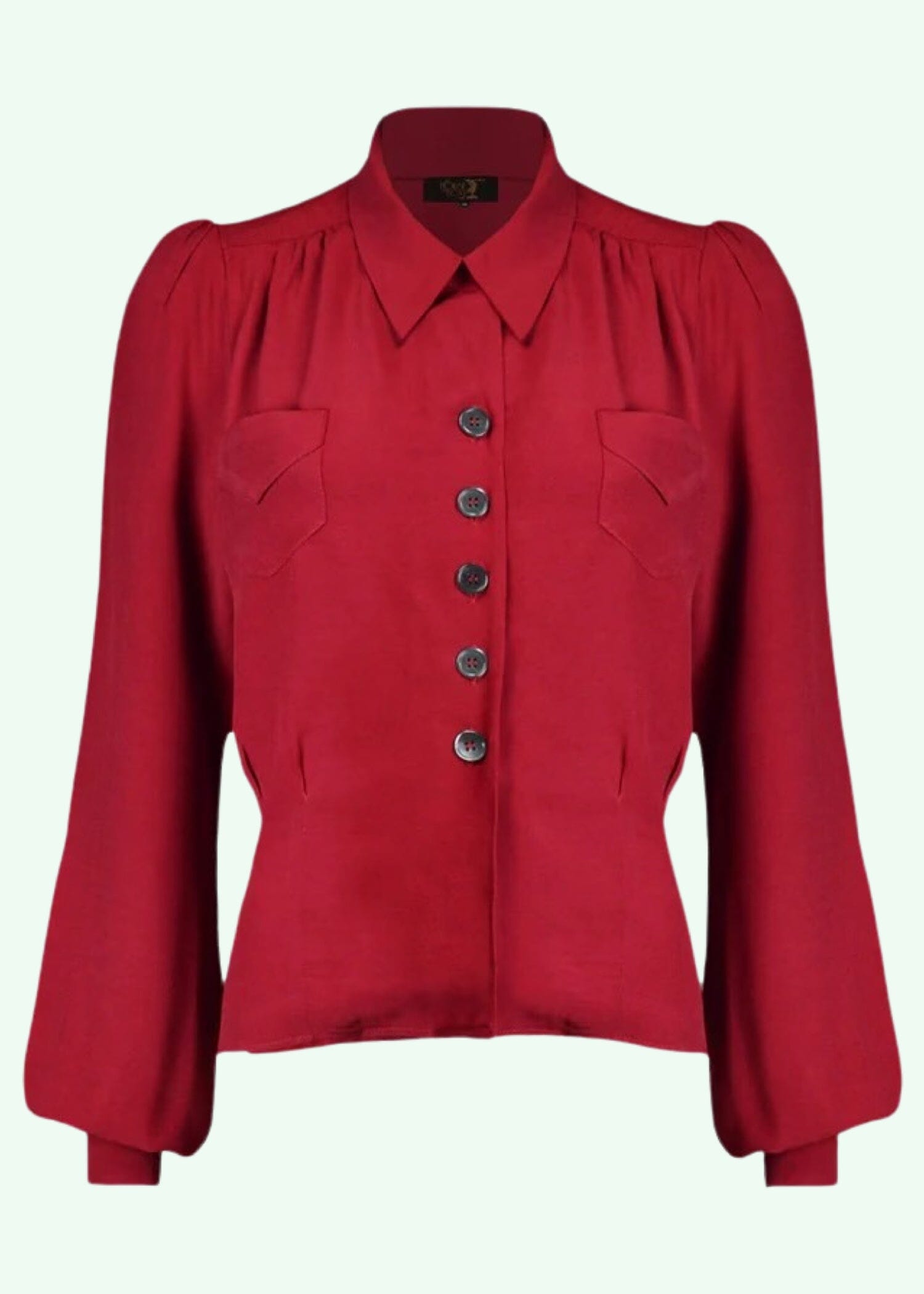 House of Foxy: Sweetheart vintage stils skjortebluse i Cranberry tøj House Of Foxy 