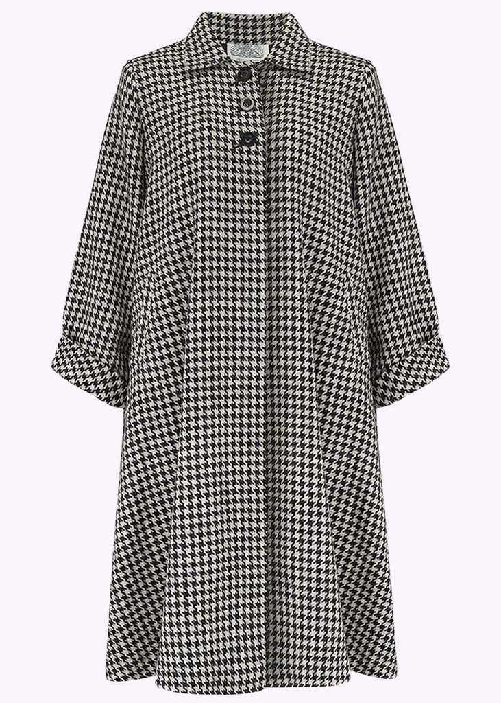 Bloomsbury: Swing frakke i sort hvide pepite tern i uld Seamstress Of Bloomsbury 