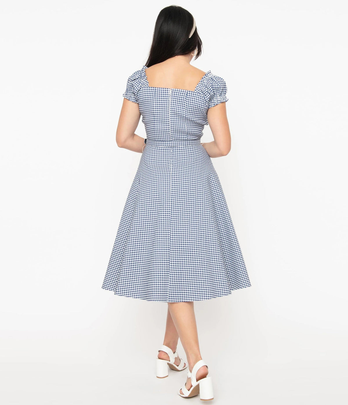 Unique Vintage: Ohara swingkjole i små blå gingham tern Unique Vintage 
